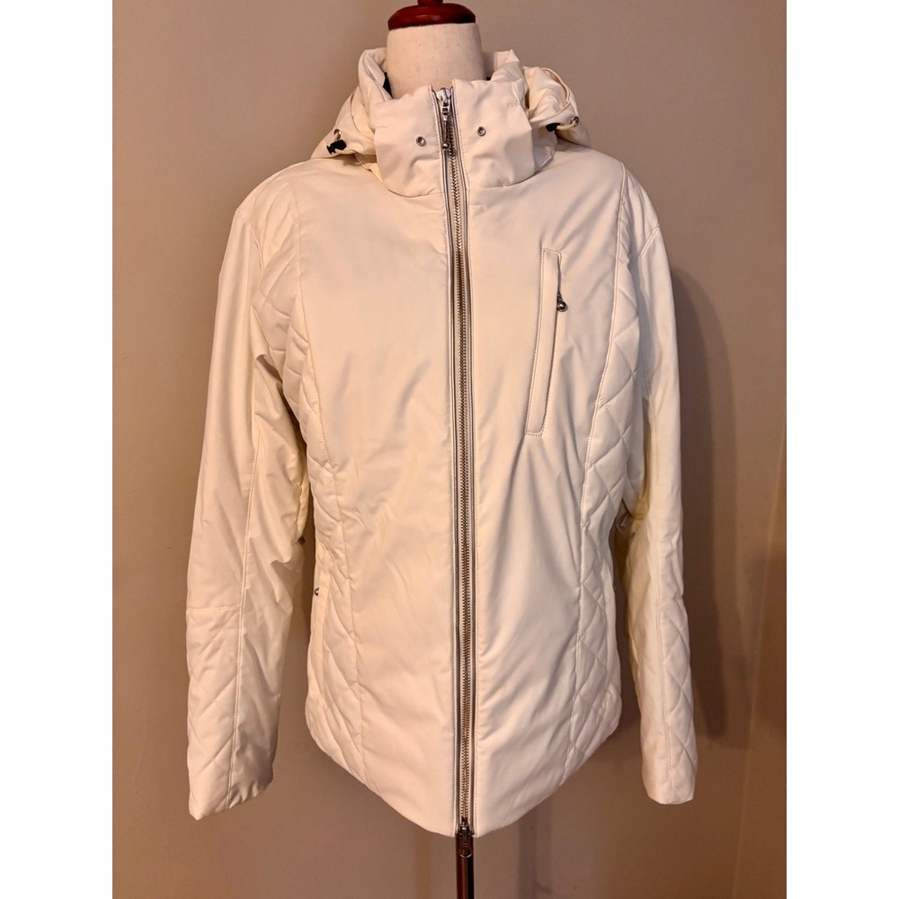 Descente Ski Jacket Womens 10 White Hooded Quilted Puffer Winter Coat